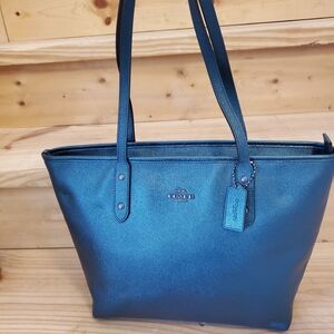 Coach City Zip Tote Bag Metallic Dark Teal